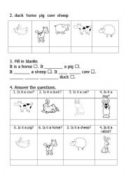 English Worksheet: Farm animals & It is