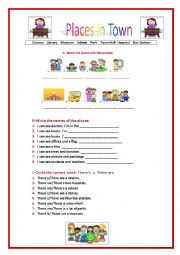 English Worksheet: Places in town kids!