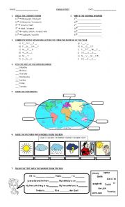 English Worksheet: ENGLISH TEST - Ordinal numbers, months, days, continents, weather, personal information