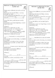 English Worksheet: Welcome to wherever you are. Song by Bon Jovi. Speaking about diversity