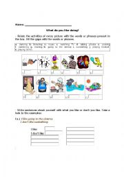 English Worksheet: what do you like doing