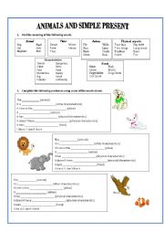 English Worksheet: Animals and Simple Present