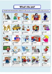 English Worksheet: PROFESSIONS WITH VERB TO BE NEGATIVE FORM