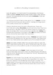 English Worksheet: Landforms Reading Comprehension