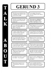 English Worksheet: Gerund - infinitive 3 - conversation cards (editable)