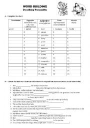 English Worksheet: Word Building - Describing Personality