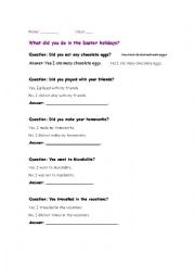 English Worksheet: Easter Vacations