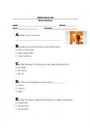 English worksheet: Despicable Me Movie Activity Worksheet