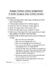 English Worksheet: Hunger Games Letter assignment