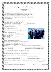 English Worksheet: School by Supertramp