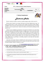 English Worksheet: Test - electronic Media 