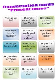 English Worksheet: Present tense question cards