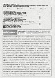 English Worksheet: SOCIAL NETWORK- FCE Exam reading part 3 practice