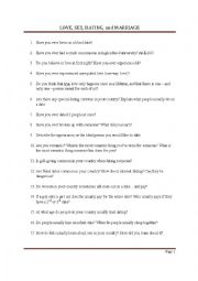 English Worksheet: Love, Sex, Dating, and Marriage