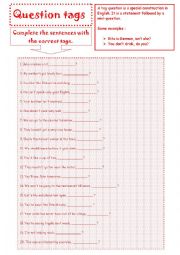 English Worksheet: QUESTION TAGS