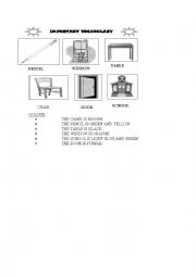 English worksheet: Classroom vocabulary and colours