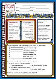 English Worksheet: Adjective for advanced students