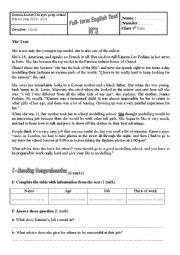 English Worksheet: 9th form english test N°3 