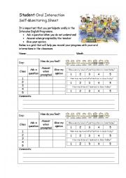 English Worksheet: Oral Interaction Self-Monitoring Sheet