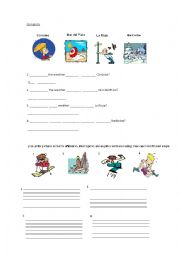 English worksheet: weather and present continuous