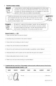 English Worksheet: Reading about Holidays; Reported speech and Indefinite pronouns.