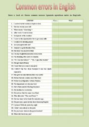 English Worksheet: Common Mistakes in English