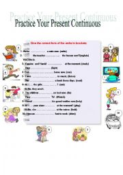 English Worksheet: The present continuous practice illustrated