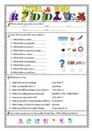 English Worksheet: Letters & Words Riddles