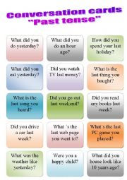 English Worksheet: Conversation cards - past tense