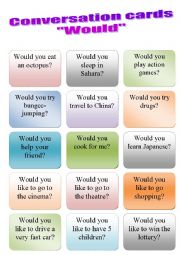 English Worksheet: Conversation cards WOULD