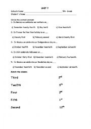 English worksheet: Important Dates arround the world, and Ordinal Numbers