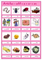 English Worksheet: ARTICLES 