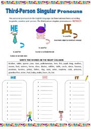 English Worksheet: THIRD PERSON SINGULAR PRONOUNS