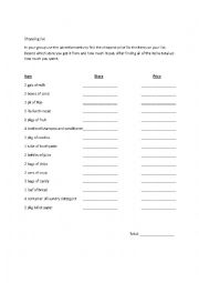 English Worksheet: Shopping List