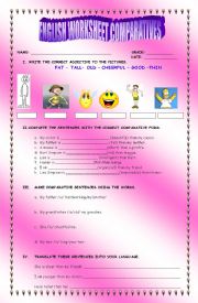 English Worksheet: ENGLISH TEST COMPARATIVE ADJECTIVES