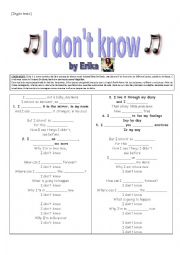 English Worksheet: Listening - Simple Present - I dont know (Erika)