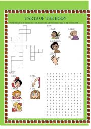 English Worksheet: PARTS OF THE BODY CROSSWORD