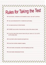 English worksheet: Rules for Taking a Standardized Test