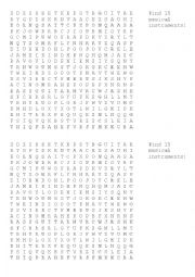 English worksheet: Musical Instruments Word Search