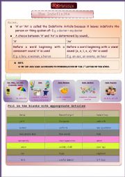 English Worksheet: The Indefinite Article : A