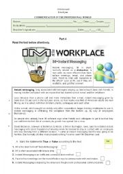 English Worksheet: Instant messaging - communication at the workplace