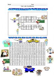 English Worksheet: crossword & wordsearch about jobs_with answers