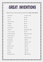 20 Great inventions and their dates to match. Key included.