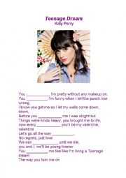 English Worksheet: TEENAGE DREAM!!!! KATY PERRY