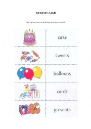 English Worksheet: Memory game party