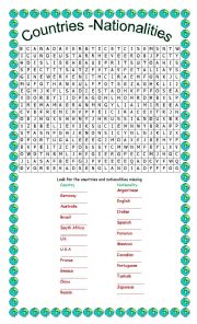 English Worksheet: Countries and Nationalities