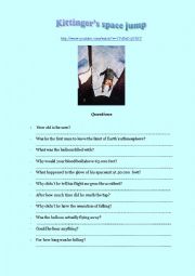 English Worksheet: Kittingers space jump - youtube listening comprehension