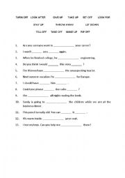 English Worksheet: Phrasal verbs exercise 2