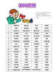 English Worksheet: Opposites