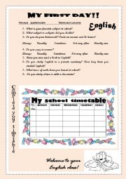 English Worksheet: My first day at school